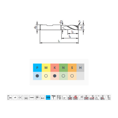 SuperF-UT End Mills N-3, 3-Fluted Dimensions